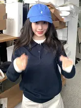 ポロ襟ニットセーター【秋用・長袖・カジュアルスタイル・学院風】（セットアップ対応）