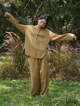 防風小立衿の茶服【コットン・長袖・ロングパンツ・ウェア】（セットアップ対応）