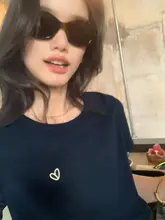 ラブ刺繍 右肩半袖 Tシャツ レディース