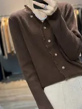 Vネックフリンジ付き カシミヤカーディガン【レディース・ゆったりサイズ・長袖・ニット】