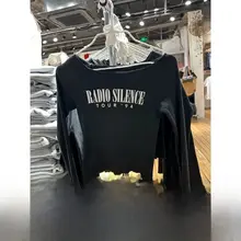 アメリカンレトロ風 レタープリント フリンジ付き長袖ニットTシャツ