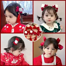 髪飾り キッズ ガールズ ヘアクリップ 漢服 チャイナテイスト 赤 蝶結び ポンポン おしゃれ お正月 迎春