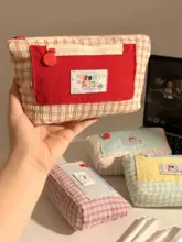 可愛いチェック柄ペンケース【女子用・大容量・シンプルデザイン・文房具収納】（セットアップ対応）