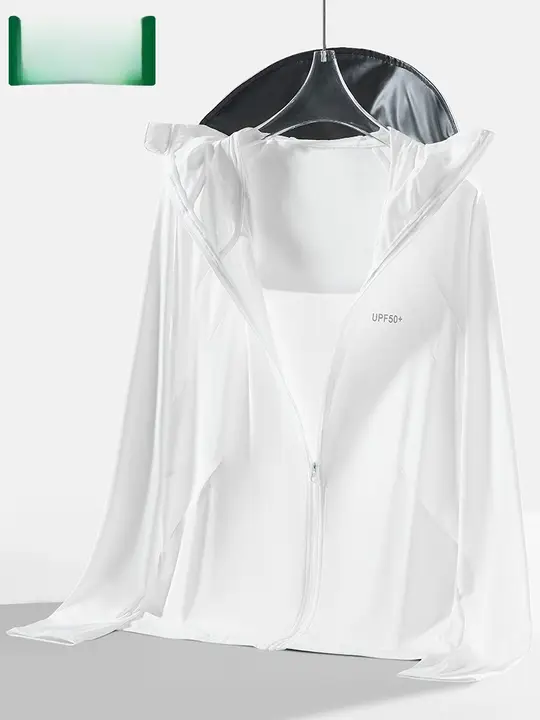 白色の氷絲製夏用女性用UVカットカーディガン【薄手・防紫外線】