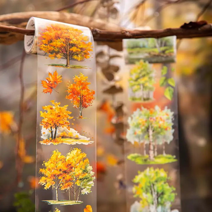 ヴィンテージ風 植物デザインのPETテープ【木と森の景観・手帳デコレーション用・全巻】