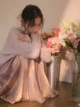 夢のような皺のあるスカート【アート感・不規則な褶皺・女性用・秋用】
