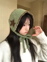 リバーシブルニットイヤーマフ【韓国風・星柄・秋冬用・毛皮素材・暖かい】