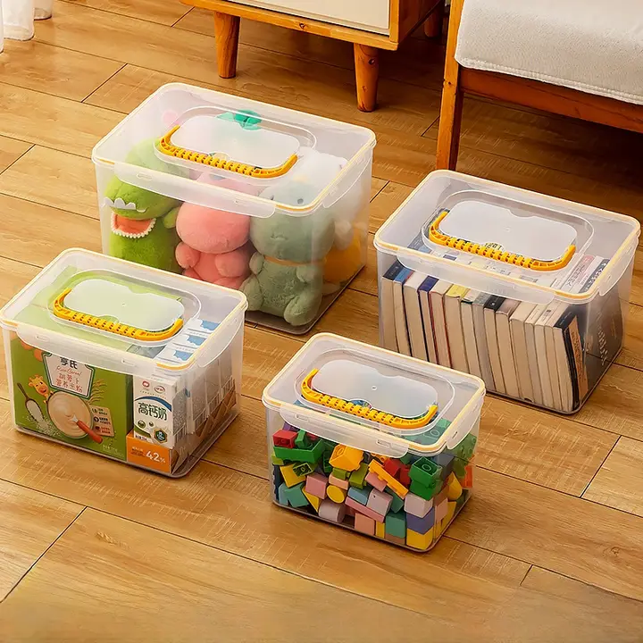 透明収納ボックス【ふた付き・おもちゃ整理・スナック収納・プラスチック製・持ち手付き】