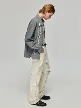 Simple Project 白色コットン製 ヴィンテージ感のあるダメージデザイン ストレートレッグカジュアルデニムパンツ