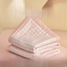 洗える薄手チェック模様エアコン用ケット【夏用・コットン製・ピンク】