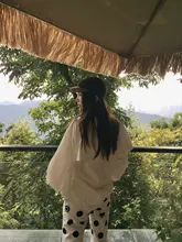 白色抽绳ジャケット【秋季用・ゆったりフィット・カジュアル・女性用】