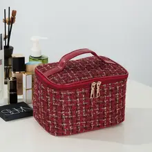 大容量チェック柄メイクポーチ【持ち運びに便利・旅行用・洗面用品収納】
