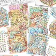 温もりのある大きなサイズのミニチュアハウス3Dシーン手帳用ステッカー【DIY手作りアート】
