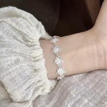 栀子花デザインの中華スタイル手作りシルバー透かしブレスレット【贈り物に最適】