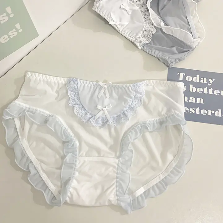 可愛いリボン付きのアイスシルクミディウエスト女性用インナー【極上の柔らかさ・快適な着心地】
