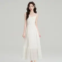 キャミソールワンピース レディース ホワイト フレンチスタイル フェミニン ウエストマーク 清楚 エアリー 夏