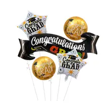 卒業パーティー用博士帽とスマイルデザインのアルミ風船【星型・丸型・撮影用・教室装飾】