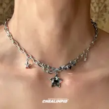 CHEALIMPID 星柄ブラックストーンロックネックレス【ユニセックス・ストリートスタイル】
