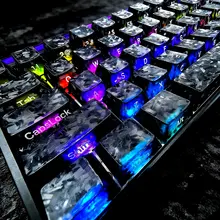 カーボンファイバー模様のサイド刻印透過光マグネットスイッチキーボードキャップ【PBT素材・タマイズ可能  】