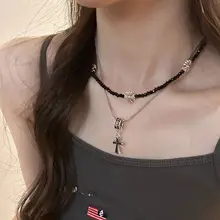 重ね付けに最適！ダブルクロスデザインネックレス【女性用・ロングチェーン・エレガント】