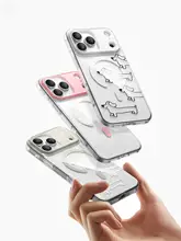 透明なマグネット式ダックスフンドデザインのスマホケース【iPhone対応・衝撃吸収・かわいいスタンド機能】