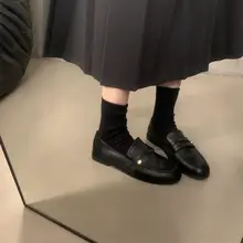 レトロイギリス風 ゴールドバックル付き ローヒールローファー【通勤用・一足履き】