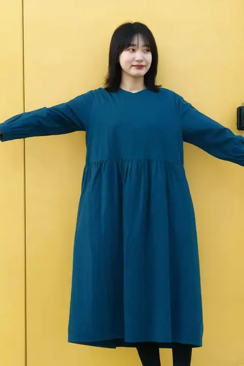 春秋用コットンダブルレイヤーシャツワンピース【フィット・カジュアルデザイン・女性用】
