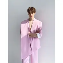 個性的なリボンデザインのスーツ【韓国風・トレンドスタイル・ジャケット＆パンツ】（セットアップ対応）
