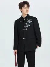 バーガンディ色の高級新中式男中山装婚礼用唐装【スタイリッシュなデザイン】（セットアップ対応）