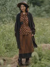 南山草木染と植物染の塩黒ダブルレイヤーリネンコットンコート【ロングシャツ・ナチュラルスタイル】
