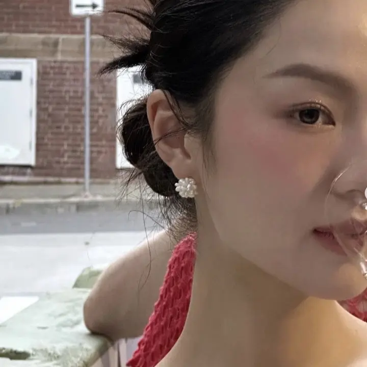 アリススタジオ バロック淡水真珠の花モチーフピアス【中華風・天然素材】