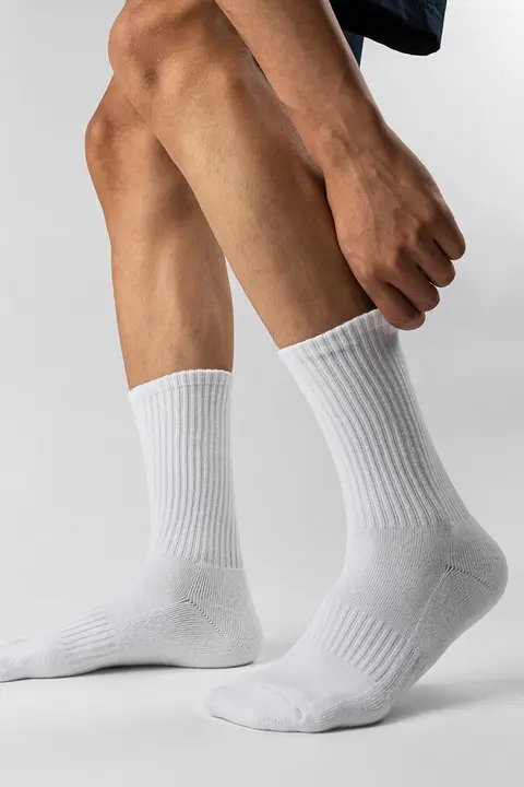 冬用厚手白色中筒ソックス【コットン・抗菌・防臭】