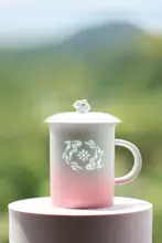 幸運の鯉デザイン 陶製オフィス用カップ【フタ付き・ペアカップ・ギフト用】