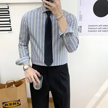 メンズ 長袖ストライプシャツ【ウィンザーカラー・ビジネスカジュアル】