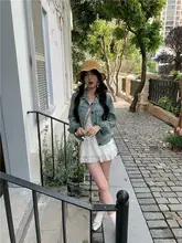 春夏用デニムジャケット【ヴィンテージ風・ゆったり・ショート丈・翻領】