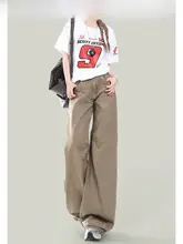 レトロカキ色ハイウエストワイドジーンズ【アメリカンスタイル・女性用・梨型体型対応】