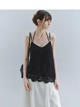 フランス風レトロデザインのレーストリムチュニックタンクトップ【フィット・細ストラップ】