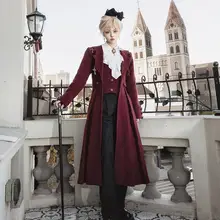 ロングレッドコートとパンツのゴシック風コスチューム【ロリータスタイル・伯爵デザイン・暗黒系】（セットアップ対応）