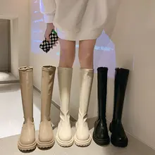 高筒 厚底ブーツ【サイドジッパー・ブロックヒール・エレガントデザイン】