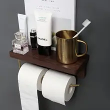 胡桃木製 トイレットペーパーラック【穴あけ不要・バスルーム・キッチン用】