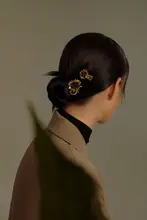 リビングデザインのひまわりモチーフ手作りビーズ付きヘアクリップ【復古スタイル・ゴールド・片面】
