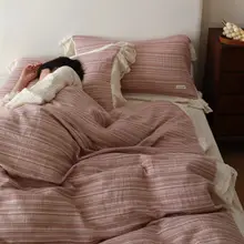 フリル付き フレンチカントリースタイル 二層のオーガ  ンザ四点セット【綿100%・ピンク・素敵なデザイン】（セットアップ対応）