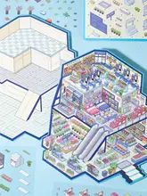 立体小屋とスーパーのミニチュアシーンステッカー【ディスプレイ用・趣味の世界】