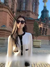 バイカラーラウンドネックニットカーディガン【デザイン性抜群・女性用・ショート丈】（セットアップ対応）