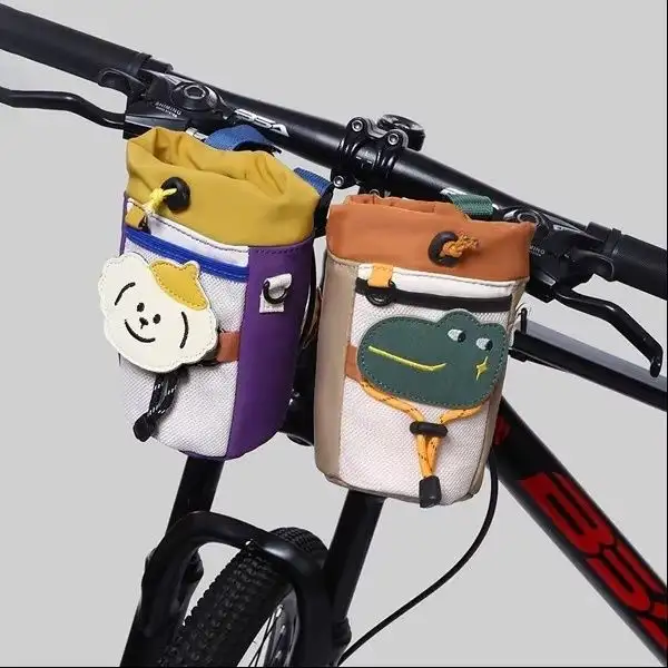 可愛いキャンプスタイル自転車用サイドバッグ【水筒・カップ収納対応】