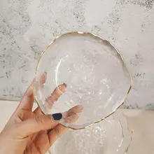 日式ハンマー模様の金縁クリアマットガラス大サラダボウル【フルーツ・デザート用】