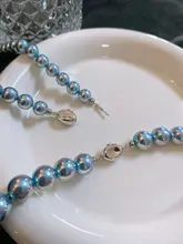 シルバーとブルーのバラデザイン パールネックレス【925スターリングシルバー・ロック付き・女性用】