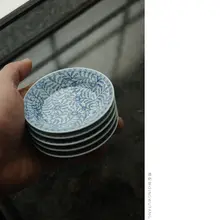 清物堂 手描き青花千葉模様の茶杯トレー【優雅なデザイン・陶器製】