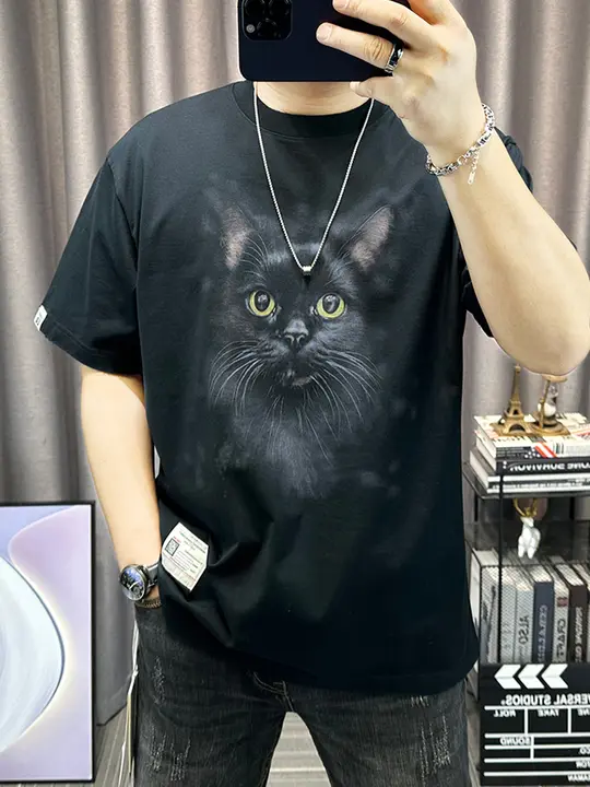 夏用コットン製 メンズ 半袖Tシャツ【カジュアルなアニメプリント・クルーネック・フィット】