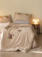 全棉カ cartoon 4点セット【色織り・ワッフル生地・刺繍入  り・1.8m用】